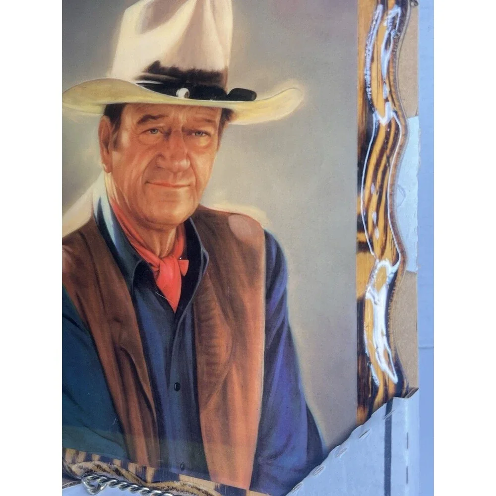 Vintage John Wayne Framed Portrait Solid Wood  Live Edge Frame 12x10 New!